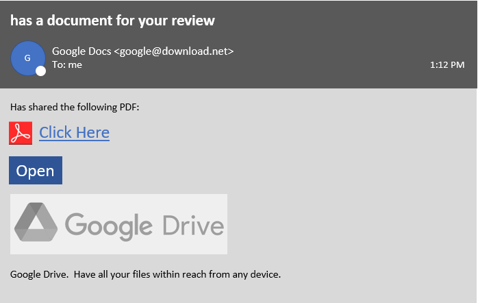 Google Docs Phishing Attempt